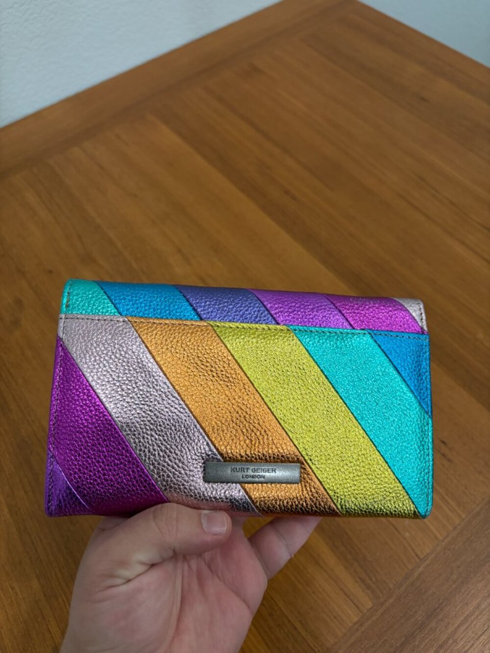 Kurt Geiger London Kensington Metallic Rainbow Crossbody Wallet ( has damage ) - Picture 3 of 7